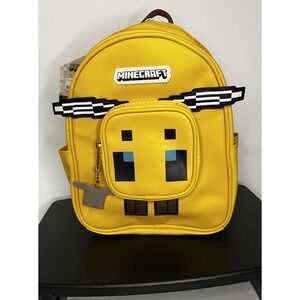 Minecraft Bee Craft Collectible 10.5" Mini Backpack Yellow‎ + Keychain Brand New